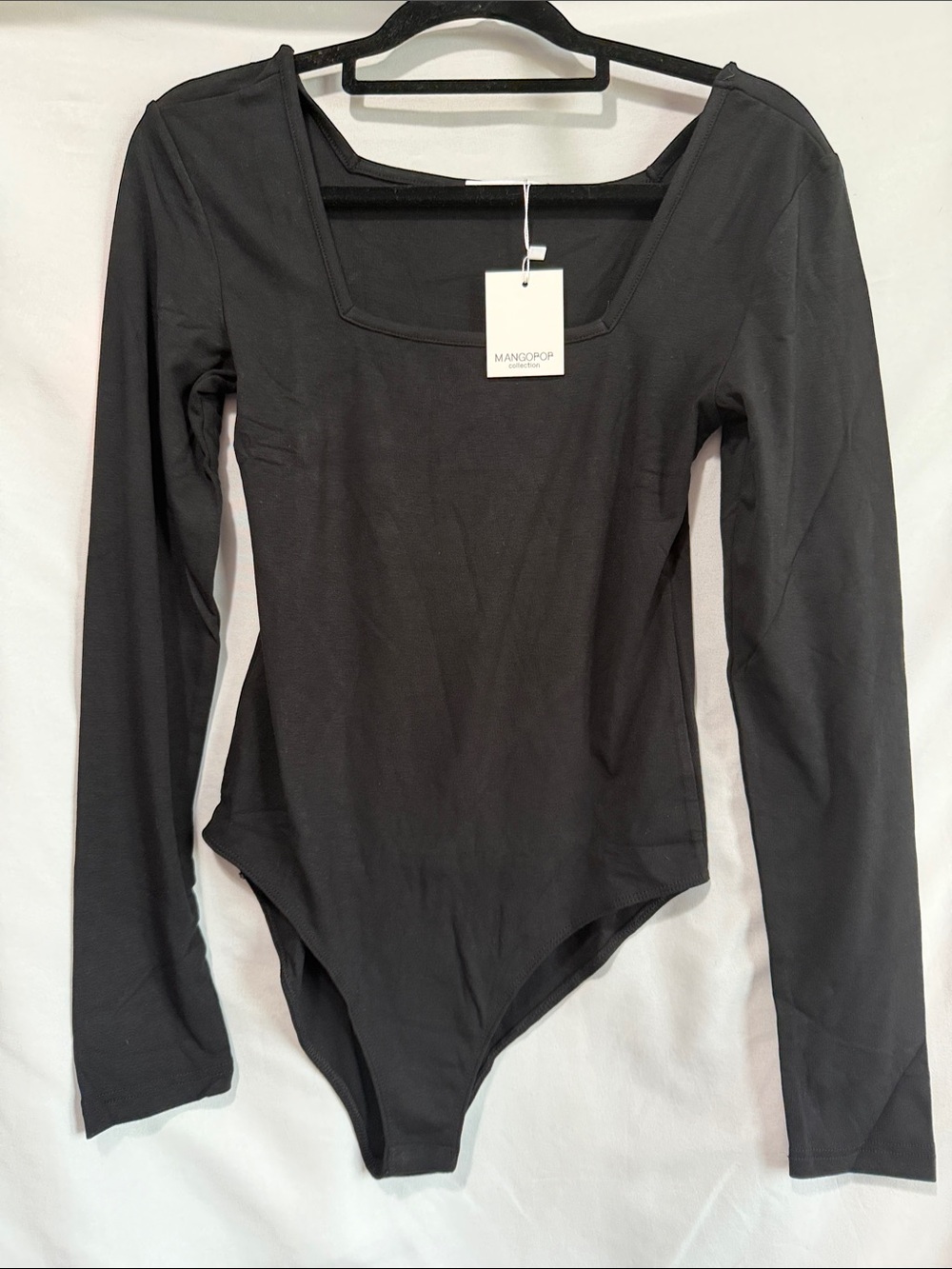MANGOPOP Black Long-Sleeve Square Neck Bodysuit